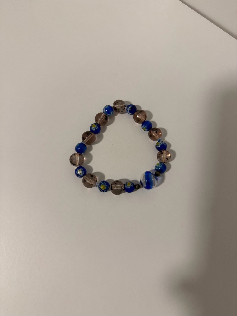 Blue & Brown Glass Beaded Stretch Bracelet